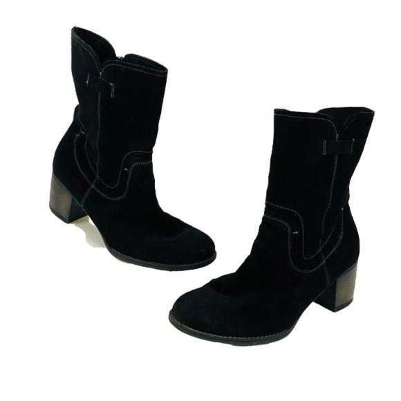 Fatte A Mano Black Suede Leather Boots Zipper Womens 41 - Picture 1 of 9